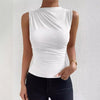 Pleated Sleeveless Turtleneck T-shirt