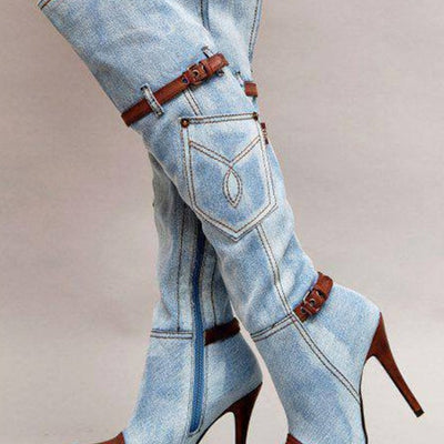 Denim Knee-high Boots