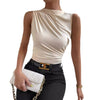 Pleated Sleeveless Turtleneck T-shirt