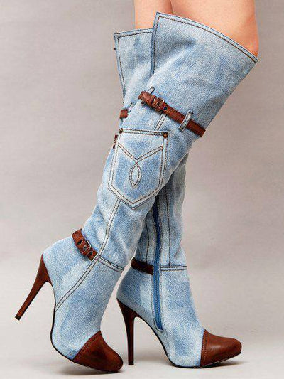 Denim Knee-high Boots