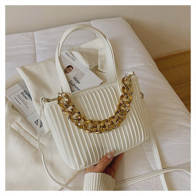 Pleated Handbag Chain Embellished One-Shoulder Bag