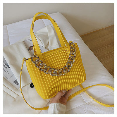 Pleated Handbag Chain Embellished One-Shoulder Bag