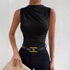 Pleated Sleeveless Turtleneck T-shirt