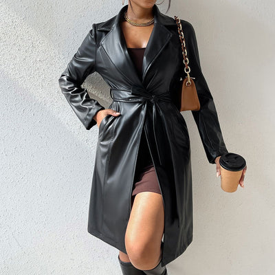 Leather Jacket With Pockets Trench Coat