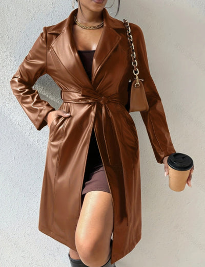 Leather Jacket With Pockets Trench Coat