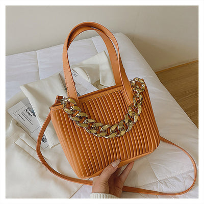 Pleated Handbag Chain Embellished One-Shoulder Bag