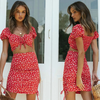 Red Floral Two Pieces Sets