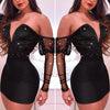 Strapless Glitter V-Cut Contrast Mesh Dress