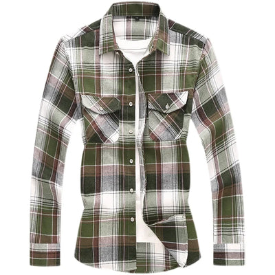 Long Sleeved Plaid Cotton Shirt