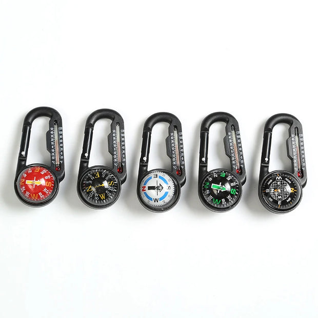 Hiking Mini Compass Carabiner Keychain Thermometer