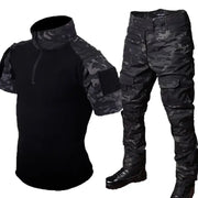 Short Sleeved T-shirt+Multi Pocket Waterproof Cargo Pants Suits