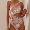 Vintage One-shoulder Floral Print Swimsuit One Piece