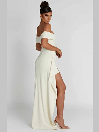 Off-shoulder Split Maxi Dress