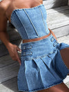 Retro Blue Denim Two-Piece Set