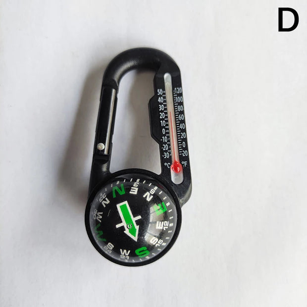 Hiking Mini Compass Carabiner Keychain Thermometer