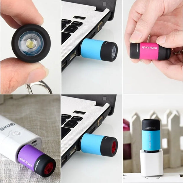 1PC Mini Keychain Pocket Torch USB Rechargeable LED Light