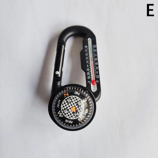 Hiking Mini Compass Carabiner Keychain Thermometer