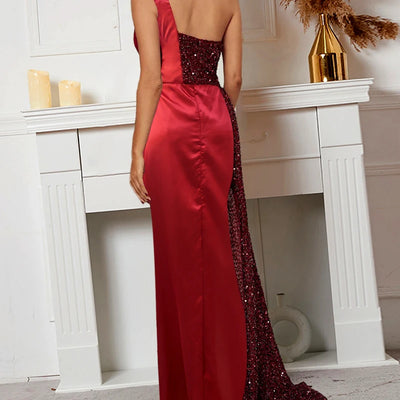 One Shoulder Sequin Evening Dress