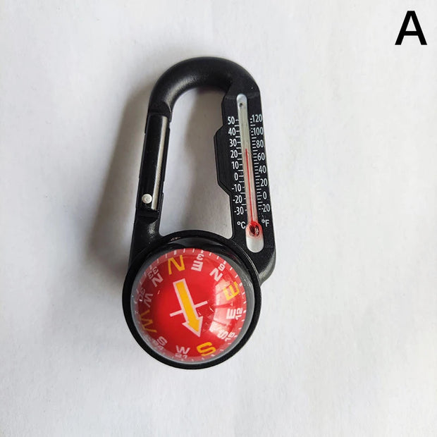 Hiking Mini Compass Carabiner Keychain Thermometer