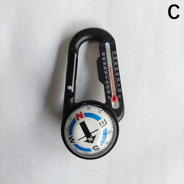 Hiking Mini Compass Carabiner Keychain Thermometer