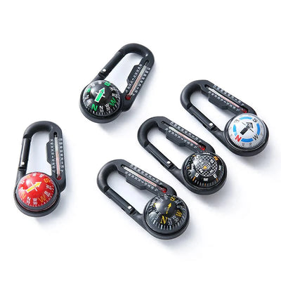 Hiking Mini Compass Carabiner Keychain Thermometer