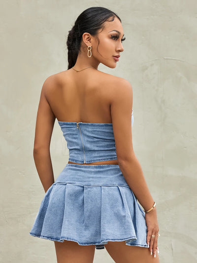 Retro Blue Denim Two-Piece Set