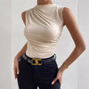 Pleated Sleeveless Turtleneck T-shirt