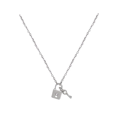 Silver Simple Lock Head Titanium Steel Necklace