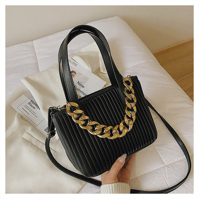 Pleated Handbag Chain Embellished One-Shoulder Bag