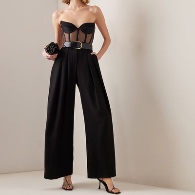 Tube Top Mesh Off Shoulder Jumpsuit