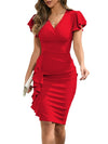 V-neck Pleated Elegant Business Dress